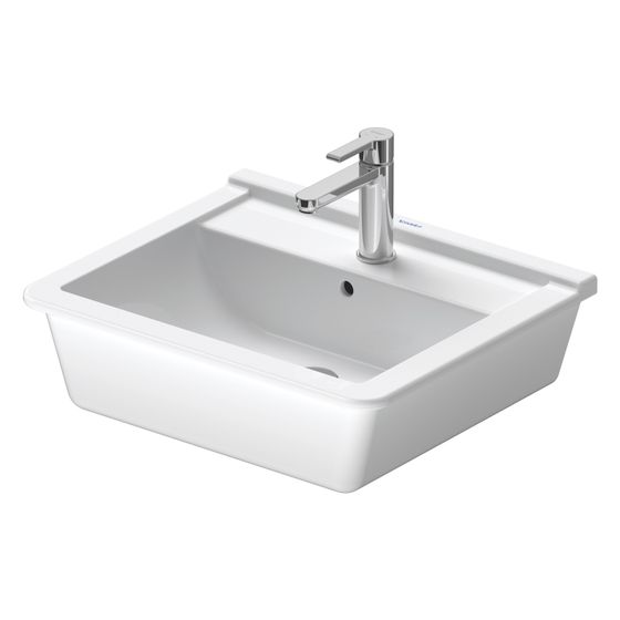 Duravit Starck 3 Einbauwaschtisch 465x560x230mm, Weiß Hochglanz, WonderGliss, mit HLB/Überlauf, 1 HL, Einbau von oben