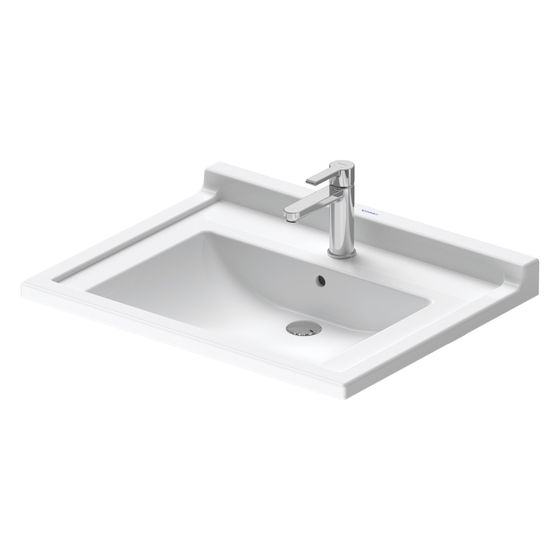 Duravit Starck 3 Waschtisch 545x700x200mm wandh. Weiß Hochglanz, Rechteckig, WonderGliss, 1 WP mittig, 1 HL mittig, mit ÜL