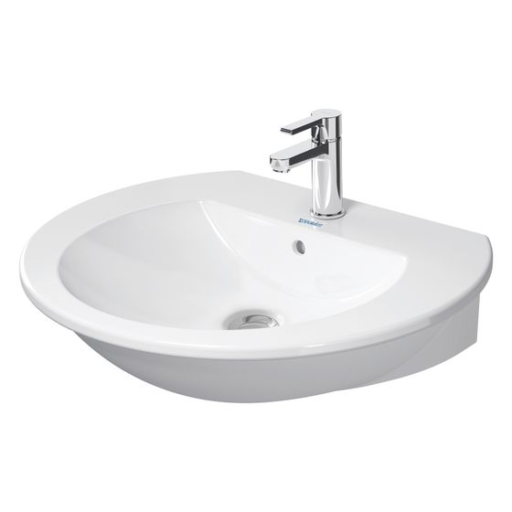 Duravit Waschtisch Darling New 550x650x185mm wandh. Weiß Hochglanz, Halbrund, WonderGliss, 1 WP mittig, 1 HL mittig, mit ÜL