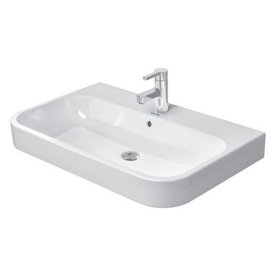 Duravit Happy D.2 Waschtisch 505x800x170mm, WonderGliss, Weiß Hochglanz, Rechteckig, 1 WP/HL mittig, mit ÜL