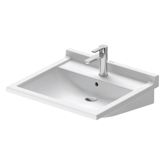 Duravit Starck 3 Waschtisch 545x600x200mm wandh. Weiß Hochglanz, Rechteckig, WonderGliss, 1 WP mittig, 1 HL mittig, mit ÜL