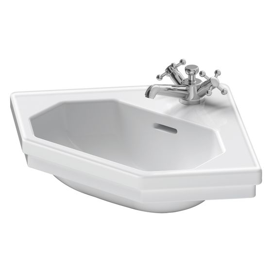 Duravit Serie 1930 Eck-Handwaschbecken 450x595x195mm, Weiß Hochglanz, Oktogonal,1 Waschplatz/HL mittig, mit Überlauf