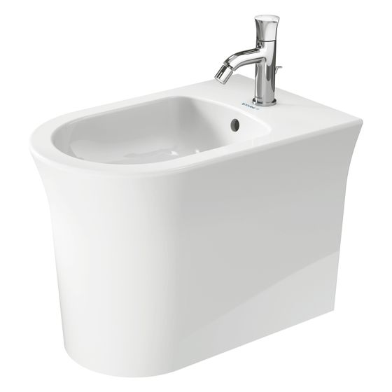 Duravit White Tulip Stand Bidet 580x370x420mm, Weiß Hochglanz, WonderGliss, 1 HL, mit ÜL, Back to wall, verd. Befes.