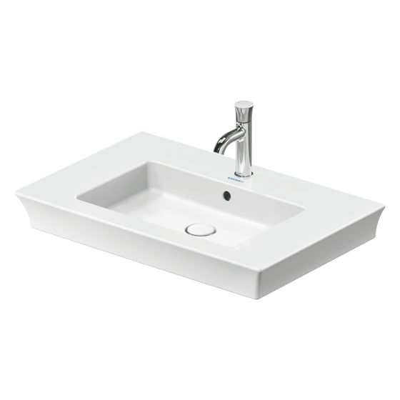 Duravit White Tulip Waschtisch 490x750x155mm WonderGliss, Weiß Hochglanz, Rechteckig, 1 Waschplatz/HL mittig, mit ÜL
