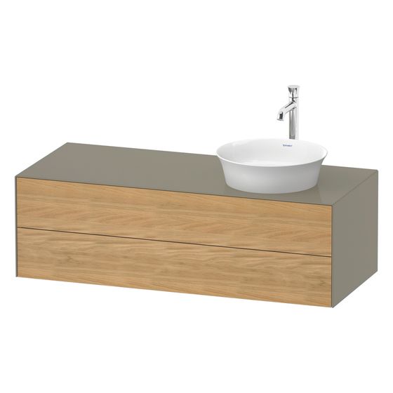 Duravit White Tulip Konsolen-WTU wandh. 550x1300x408mm R/mi. mit KSP Eiche Natur massiv Matt/Steingrau HG Grifflos 2 Schubk