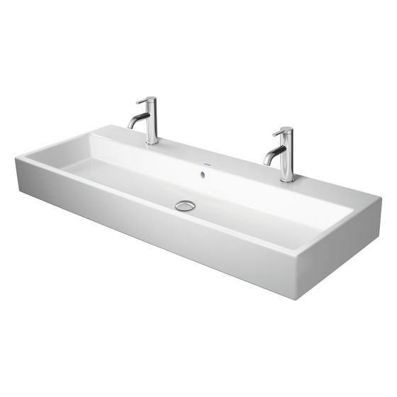Duravit Vero Air Waschtisch 470x1200x165mm wandh. Weiß Hochglanz, Rechteckig, WonderGliss, 2 Waschplätze mittig, 1 HL L, mit ÜL