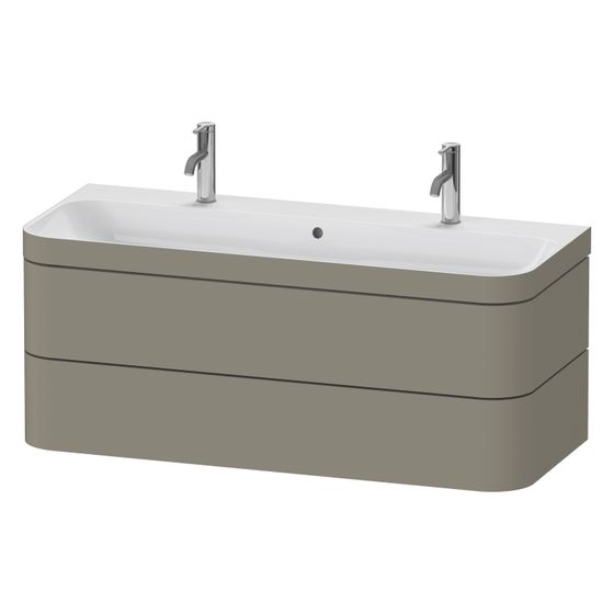 Duravit Happy D.2 Waschtisch-Set C-bonded wh Dekor, 490x1175x480mm Steingrau Seidenmatt, Grifflos, 2 SK, 1 HL, mit Möbel-WT