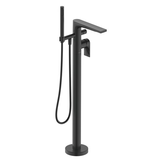 Duravit Tulum by Starck Einhebel-Wannenmischer bodenstehend, Mattschwarz, Höhe 894mm, mit Brausehalter, mit Brauseschlauch, 1/2