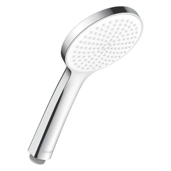 Duravit Handbrause, Chrom/Weiß, MinusFlow, d. 110mm, Strahlart Rain, Durchflussmenge 3 bar 9l/min, Silikonnoppen