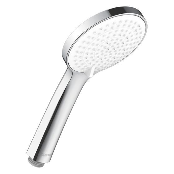 Duravit Handbrause, Chrom/Weiß, MinusFlow, d. 110mm, Strahlart SoftRain, Rain, IntenseRain, dreh. Strahlscheibe, 9l/min, Silikon