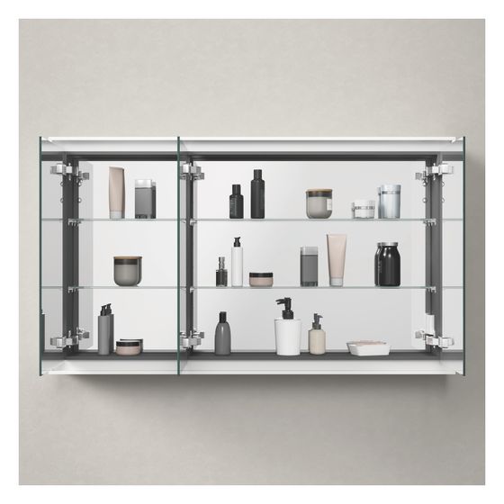 Duravit L-Cube Spiegelschrank Wandmontage 155x1200x700mm, Weiß, 3 Türen L, 4 Glasfachböden, 52W, Steckd. J