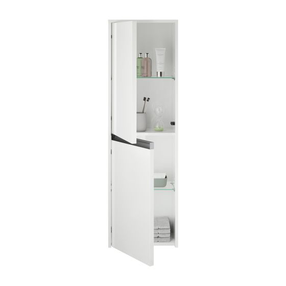 Duravit Ketho.2 Halbhochschrank Dekor 240x400x1320mm Mattweiß, 2 Türen R, 2 Glas-FB, 1 Holz-FB, Griff Anthrazit, Tip-on