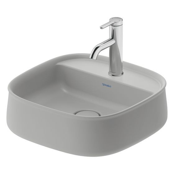 Duravit Zencha Aufsatzbecken 420mm, Grau Seidenmatt, WonderGliss, DuraCeram, Quadratisch, mit HLB ohne Überlauf