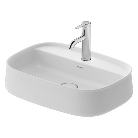 Duravit Zencha Aufsatzbecken 550mm, Weiß Seidenmatt, WonderGliss, DuraCeram, Rechteckig, mit HLB, ohne Überlauf