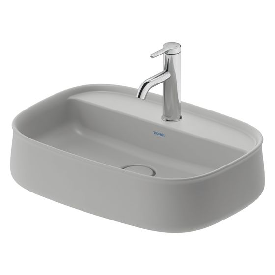 Duravit Zencha Aufsatzbecken 550mm, Grau Seidenmatt, WonderGliss, DuraCeram, Rechteckig, mit HLB, ohne Überlauf
