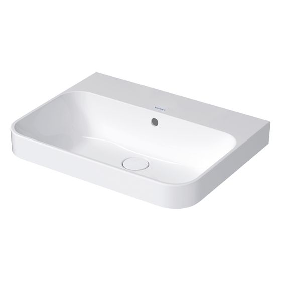 Duravit Happy D.2 Plus Aufsatzbecken 600mm, Weiß Hochglanz, WonderGliss, rechteckig mit HLB/Überlauf, Push-Open, o. HL