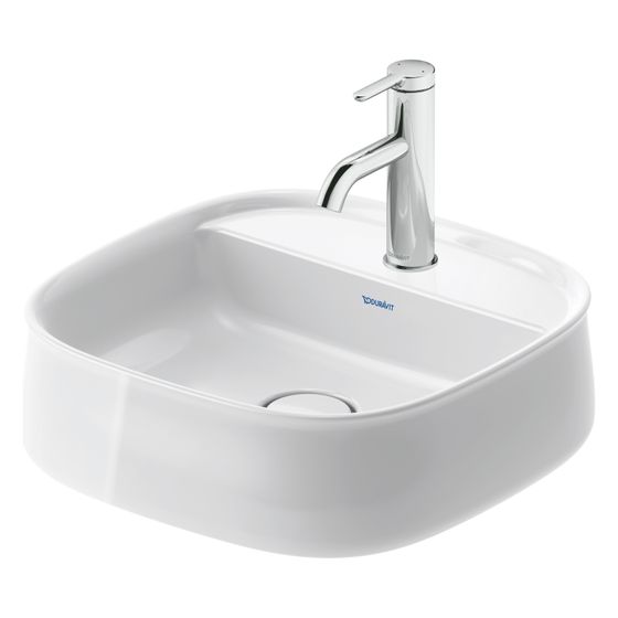 Duravit Zencha Aufsatzbecken 420mm, Weiß Hochglanz, WonderGliss, DuraCeram, Quadratisch, mit HLB, ohne Überlauf