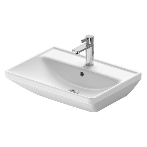 Duravit D-Neo Waschtisch 440x600x165mm wandhäng., Weiß Hochglanz, Rechteckig, 1 Waschplatz mittig, 1 HL mittig, mit ÜL
