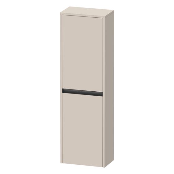 Duravit Ketho.2 Halbhochschrank Dekor 240x400x1320mm Taupe Matt, 2 Türen R, 2 Glas-FB, 1 Holz-FB, Griff Anthrazit, Tip-on