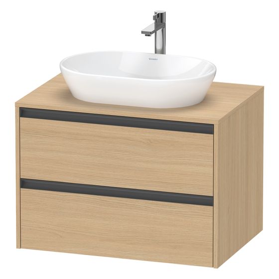 Duravit Ketho.2 Konsolenwaschtischunterbau wandh. 550x800x568mm Natur Eiche Matt, mittig, mit KSP, Dekor, 2 SK, Griff Anthrazit