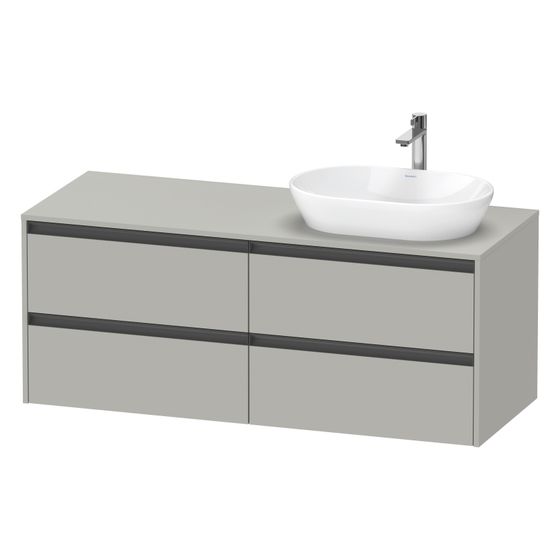 Duravit Ketho.2 Konsolenwaschtischunterbau wandh. 550x1400x568mm Betongrau Matt, mittig, mit KSP, Dekor, 4 SK, Griff Anthrazit