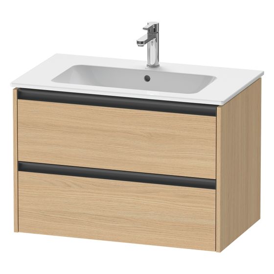 Duravit Ketho.2 Waschtischunterbau wandh. 480x810x550mm, Natur Eiche Matt, Griff Anthrazit, 2 SK, Ausschnitt/Schürze