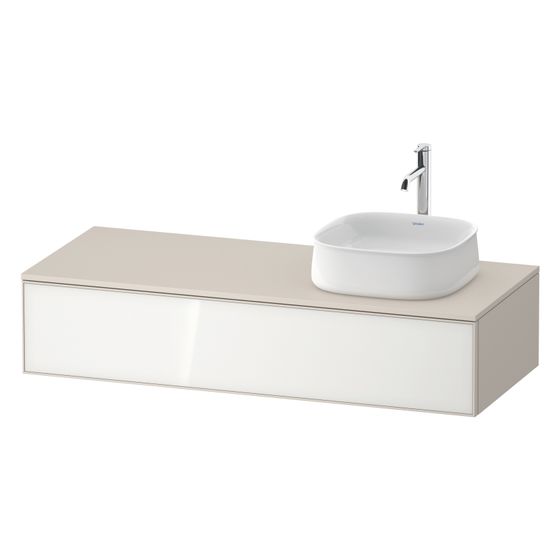 Duravit Zencha Konsolenwaschtischunterbau wandh. 550x1300x281mm R, Weiß, Glas, Korpus Taupe SM, Dekor, 1 Auszug, Grifflos
