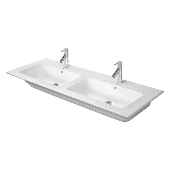 Duravit ME by Starck Doppelwaschtisch 490x1300x180mm wh, Weiß SM, Rechteckig, WonderGliss, 2 Waschpl. L, 1 HL mittig, mit ÜL