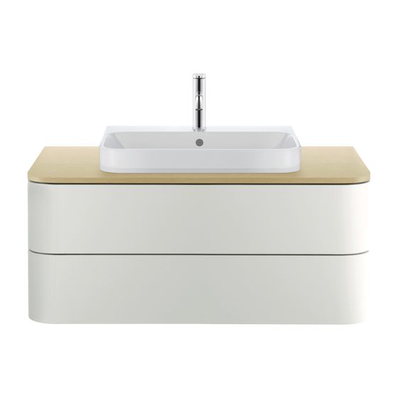 Duravit Happy D.2 Plus Aufsatzbecken 600mm, Weiß Hochglanz, WonderGliss, rechteckig mit HLB/Überlauf, Push-Open, 1 HL