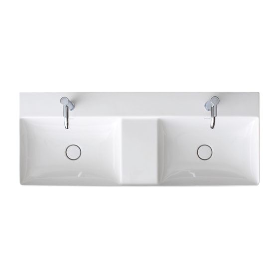 Duravit DuraSquare Waschtisch 470x1200x145mm wh, Weiß HG, Rechteckig, DuraCeram, 2 Waschplätze mittig, 1 HL mittig, o.ÜL, geschl