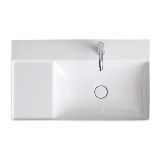 Duravit DuraSquare Waschtisch 470x800x145mm, WonderGliss, Weiß Hochglanz, Rechteckig, 1 WP R, ohne ÜL, 1 HL