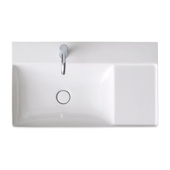 Duravit DuraSquare Waschtisch 470x800x145mm, DuraCeram, Weiß Hochglanz, Rechteckig, 1 WP L, ohne Überlauf, 1 HL