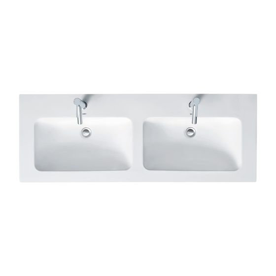 Duravit ME by Starck Doppelwaschtisch 490x1300x180mm wh, Weiß SM, Rechteckig, WonderGliss, 2 Waschpl. L, 1 HL mittig, mit ÜL