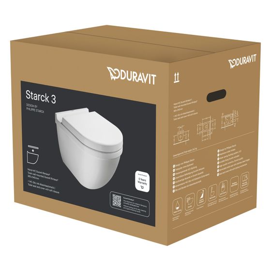 Duravit Starck 3 WC-Set wandh. Wand-WC, WC-Sitz, Weiß Hochglanz, Spülrand rimless, Abgang waagerecht, Spülmenge 4,5l