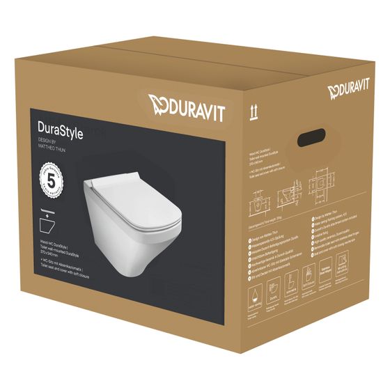 Duravit DuraStyle WC-Set wandh. Wand-WC, WC-Sitz, Weiß Hochglanz, Spülrand geschlossen, Abgang waagerecht, Spülmenge 4,5l