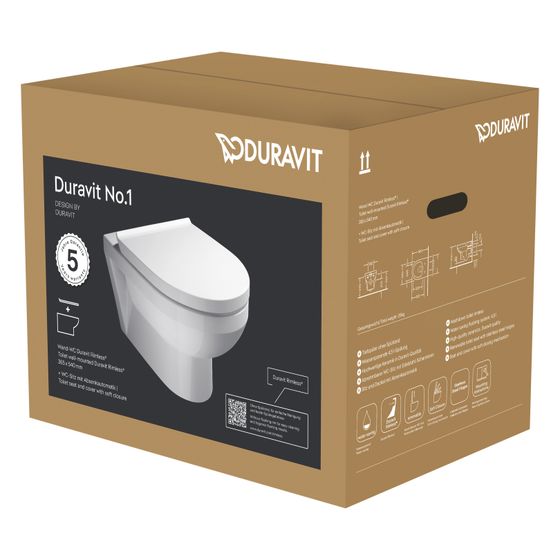 Duravit No.1 WC-Set wandh. Wand-WC, WC-Sitz, Weiß Hochglanz, Spülrand rimless, Abgang waagerecht, Spülmenge 4,5l