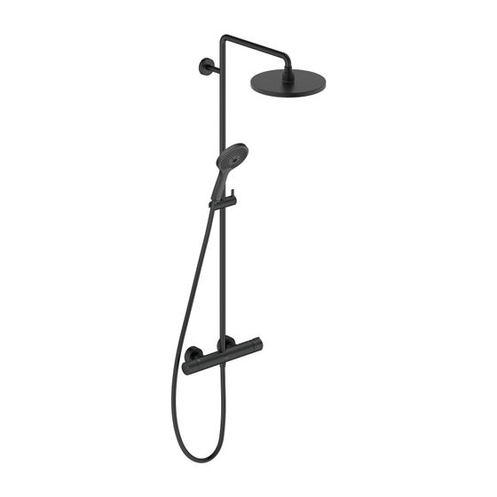 Duravit C.1 Duschsystem, Mattschwarz, Thermostat, Kopfbrause 230mm, 12l/min, höhenverstellbar, 1200mm