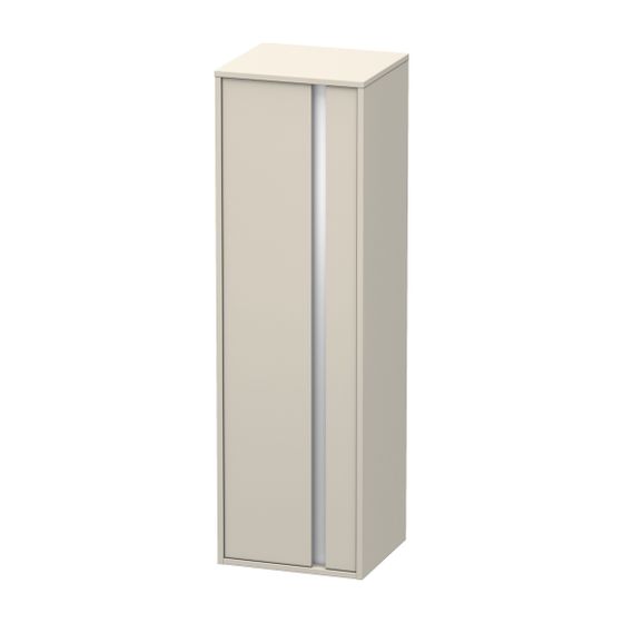 Duravit Ketho Halbhochschrank Dekor 360x400x1320mm Taupe Matt, 1 Tür L, Griffleiste Silber, 2 Glas-FB, 1 Holz-FB, 20mm