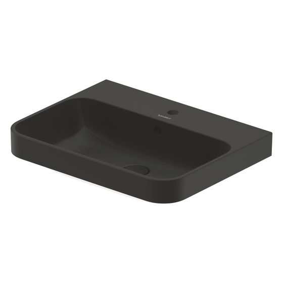 Duravit Happy D.2 Plus Aufsatzbecken 600mm, Anthrazit Matt, WonderGliss, rechteckig mit HLB/Überlauf, Push-Open, 1 HL
