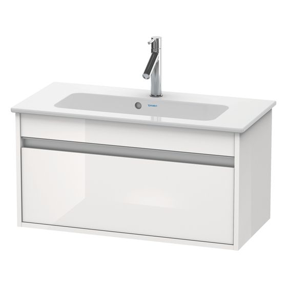 Duravit Ketho Waschtischunterbau wandh. 385x800x410mm, Compact Basalt Matt, Griffleiste Silber, 1 Auszug, mit Dämpfung