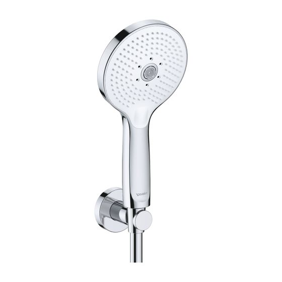 Duravit Brausehalterset Minus Flow, Weiß/Chrom Hochglanz, für Rain/Pulse/Mono, 9l/min bei 3bar, Rosette rund
