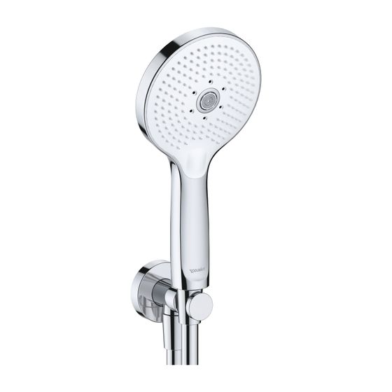 Duravit Wandanschlussbogenset Rund, Chrom Weiß, Rosette rund, Rückflussverhinderer, 9 l/min bei 3bar, feste Handbrausehalterung