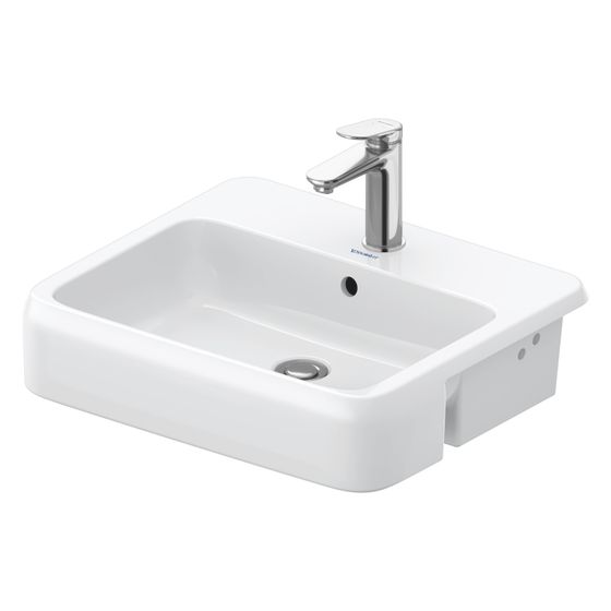 Duravit Qatego Halbeinbauwaschtisch 470x550x150mm, Weiß Hochglanz, 1 HL, mit Überlauf, Befestigung für Holzkonsolen