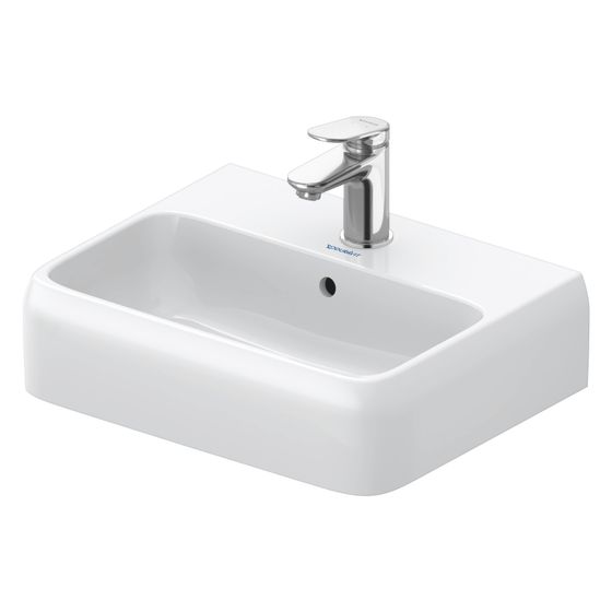 Duravit Qatego Handwaschbecken 350x450x145mm, Weiß Hochglanz, Rechteckig,1 Waschplatz/HL mittig, mit Überlauf