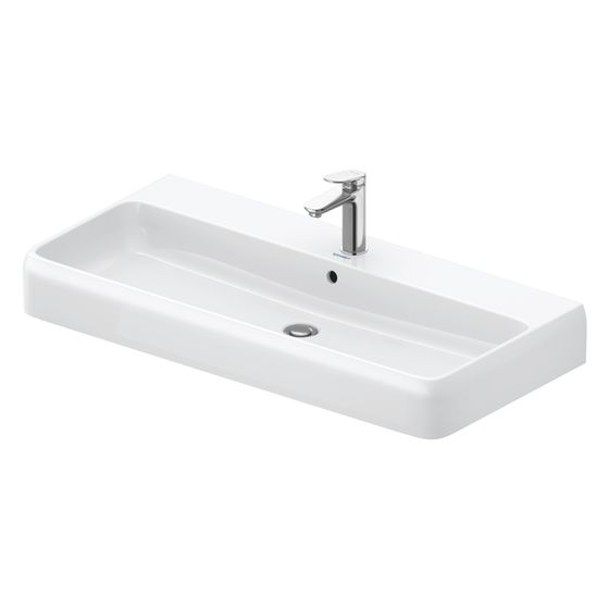 Duravit Qatego Waschtisch 470x1000x150mm wandhäng., Weiß Hochglanz, Rechteckig, 1 WP mittig, 1 HL mittig, mit ÜL