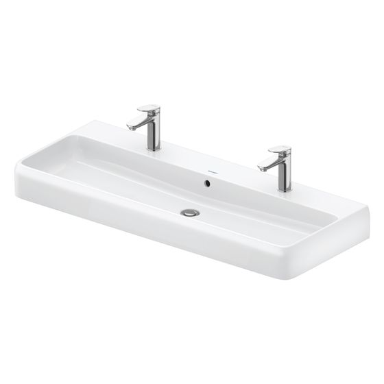 Duravit Qatego Waschtisch 470x1200x150mm wandhäng., Weiß Hochglanz, Rechteckig, DuraCeram, 2 WP mittig, 1 HL L, mit ÜL, geschl.