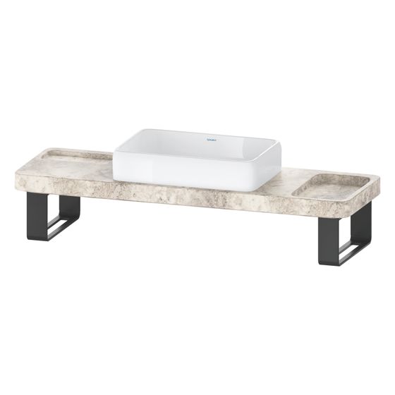 Duravit Qatego Aufsatzbecken Weiß HG, mit Konsole, Grauer Travertin poliert, Konsolenträger 450x1400x400mm, Rechteckig, geschl