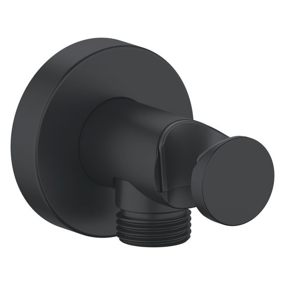 Duravit Wandanschlussbogen 55x102mm, Rund, Mattschwarz, Rosette rund, Rückflussverhinderer, feste Handbrausehalterung