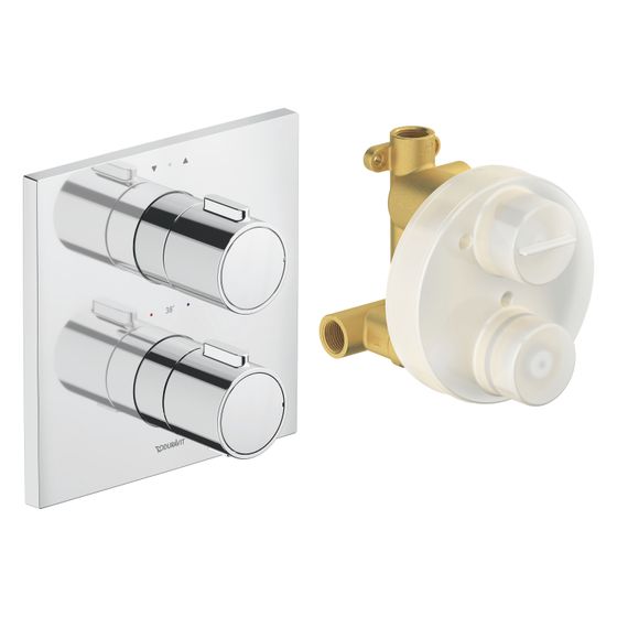 Duravit Thermostatarmaturen Thermostat Unterputz Set, 2 Verbraucher, Chrom, 24l/min, Rosette eckig, 170x170mm