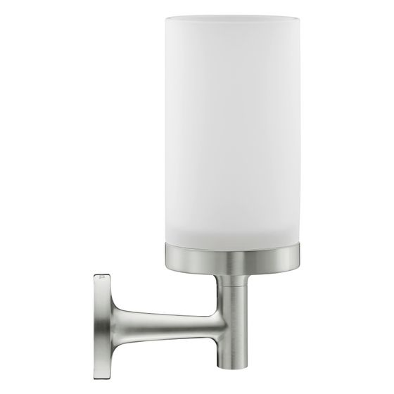 Duravit Starck T Zahnputzbecher einzeln wandh. Position mitte vorne, 65x98x173mm, Edelstahl gebürstet, Glas Mattweiß